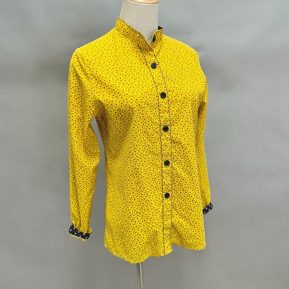Vintage‎ 70s yellow twill floral print button up long sleeve top Size Small - Picture 3 of 16